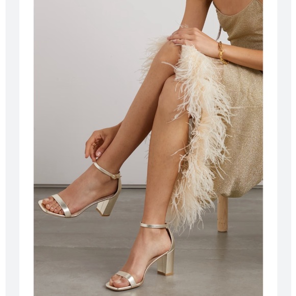 STUART WEITZMAN Nudistcurve
GOLD LEATHER ANKLE STRAP BLOCK HEEL SANDAL SIZE 7 - Picture 1 of 12